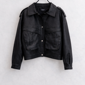 Δερμάτινο Μπουφάν Bomber με Μεταλλικά Κουμπιά