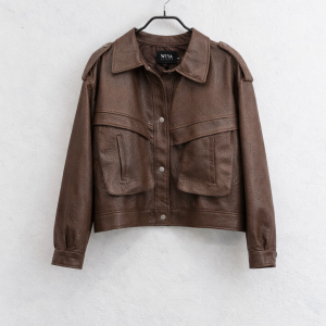 Δερμάτινο Μπουφάν Bomber με Μεταλλικά Κουμπιά