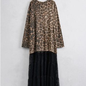 Leopard Statement Φόρεμα με Δαντελένια Φούστα