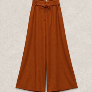Λινό Παντελόνι Wide Leg με Διπλή Μέση